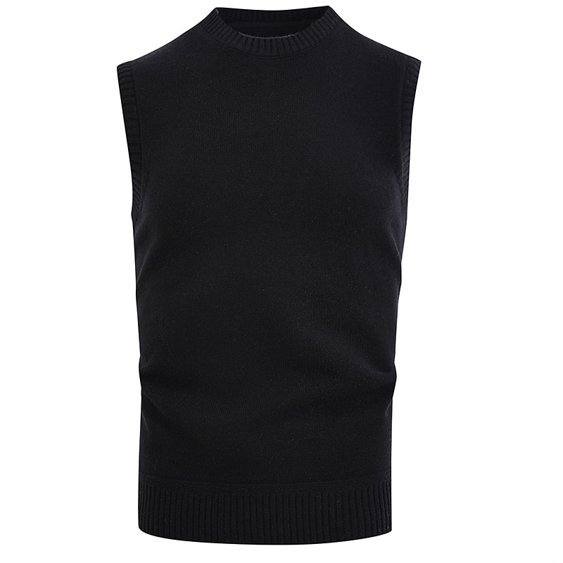 Men's Sweater Vest Pullover Sweater Jumper Ribbed Knit Cropped Knitted Solid Color Crew Neck Basic Stylish Outdoor Daily Clothing Apparel Winter Fall Black Army Green M L XL4