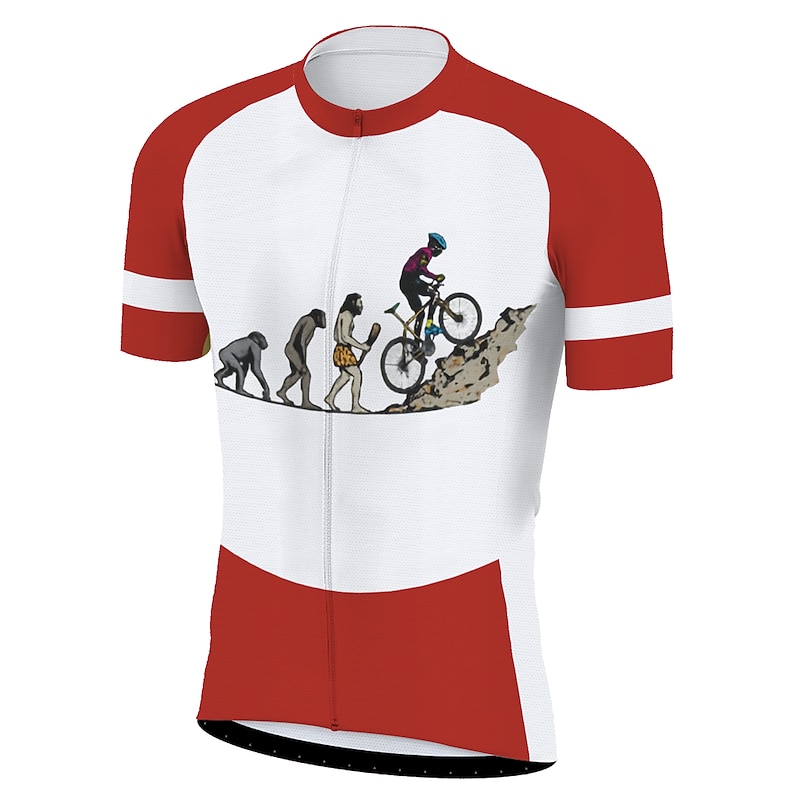 Men's Cycling Jersey Patterned Funny Evolution Short Sleeve Bike Jersey Top with 3 Rear Pockets Mountain Bike MTB Road Bike Cycling Quick Dry Reflective Strips Back Pocket Sweat wicking Sports Red3