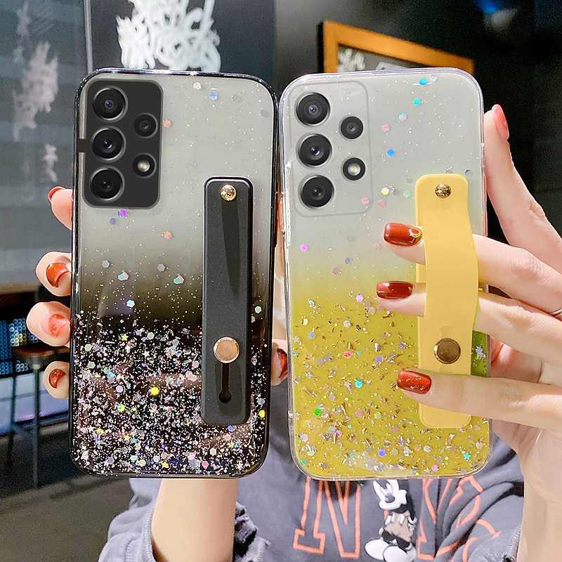 Phone Case For Samsung Galaxy S25 S23 S22 S21 FE S21 Ultra Plus A54 A32 Back Cover Full Body Protective with Wrist Strap Bling Glitter Shiny Silicone4