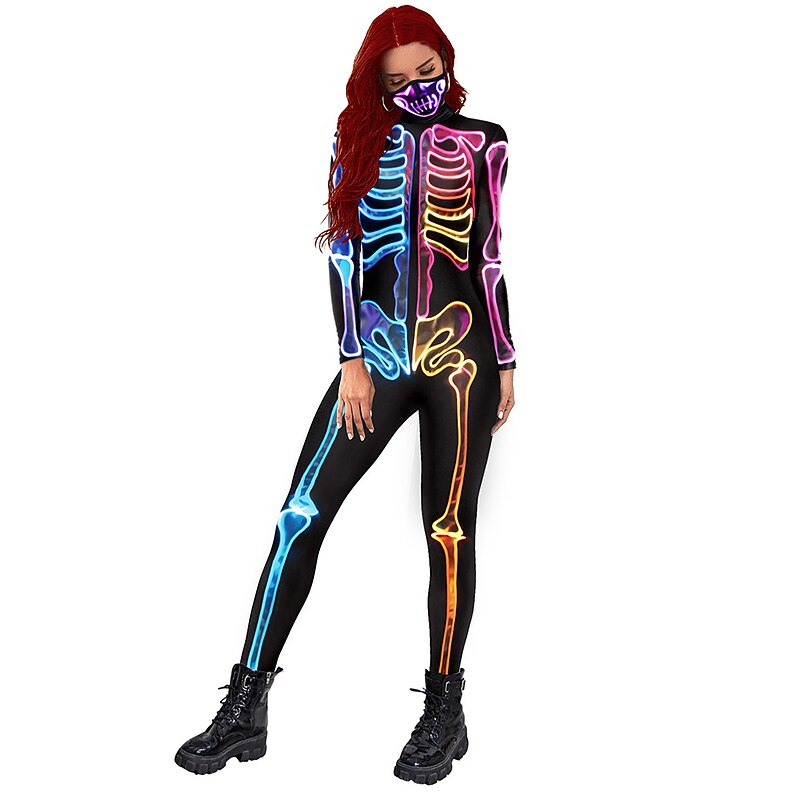 Zentai Suits Catsuit Skin Suit Skeleton / Skull Adults' Cosplay Costumes Cosplay Scary Costume Women's Ghost Devil Carnival Masquerade2