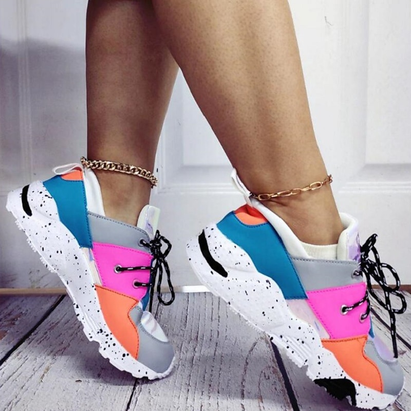 Women's Colorful Chunky Sneakers – Fashionable Lace-Up Athletic Shoes with Holographic & Neon Design, Comfortable Running Shoes for Casual Wear & Sports4