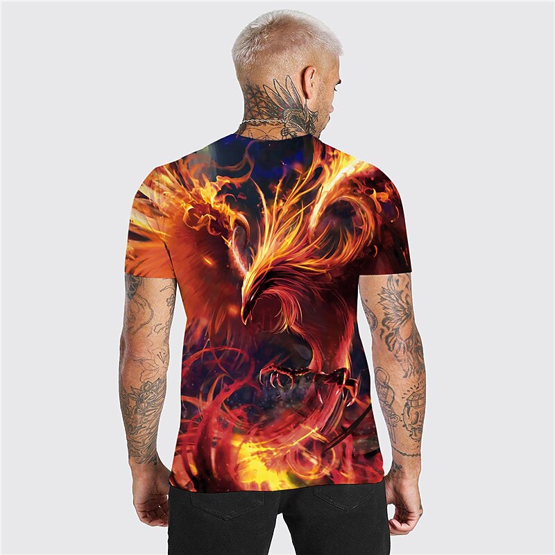Men's Unisex Graphic Prints Flame Phoenix T Shirt Short Sleeve T shirt 3D Print Crew Neck Shirt Sports Designer Casual Outdoor Street Daily Red Summer Clothing Apparel S M L XL XXL 3XL 4XL2