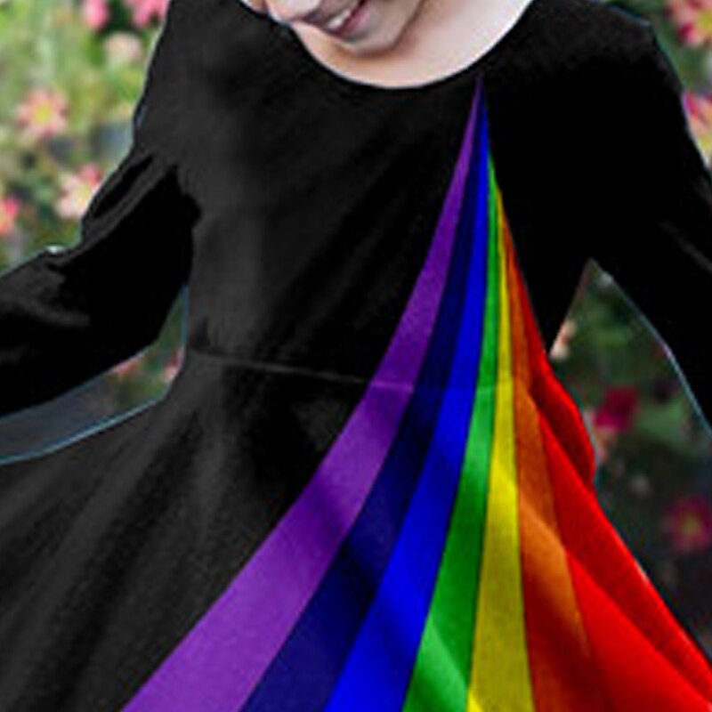 Kids Little Girls' Dress Rainbow A Line Dress Daily Holiday Vacation Print Black Above Knee Long Sleeve Cute Casual Sweet Dresses Fall Winter Regular Fit 3-10 Years3