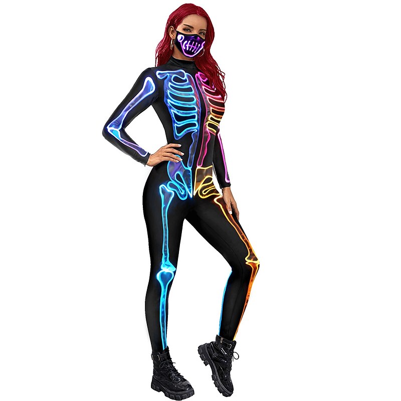 Zentai Suits Catsuit Skin Suit Skeleton / Skull Adults' Cosplay Costumes Cosplay Scary Costume Women's Ghost Devil Carnival Masquerade3
