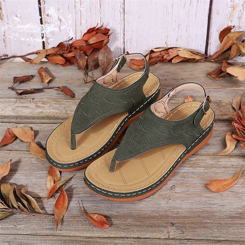 Women's T-Strap Wedge Sandals, Casual Open Toe Boho Flip Flops with Adjustable Buckle - Perfect for Summer Beach and Daily Wear3