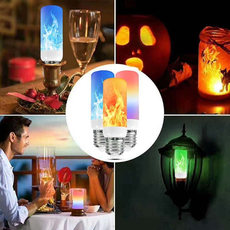 3pcs 2pcs 1pc LED Flame Lantern Decorations E27 4 Modes 96 LEDs Dynamic Flame Blue Light Creative Corn Bulb Flame Simulation Effect Night light for Halloween