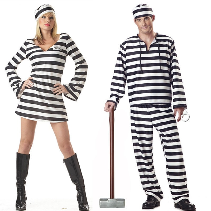 Couples Prisoner Outfits Funny Costume Couples' Costumes Unisex Movie Cosplay Cosplay Black Costume Carnival Masquerade Easy Carnival Costumes