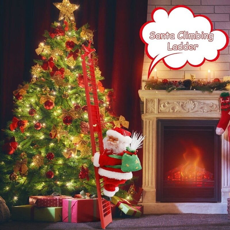 Christmas Electric Music Santa Claus Climbing Ladder, Stocking Stuffers for Kids, Fun Climbing Rope Doll Ornaments, Unique Christmas Gifts and Decorations