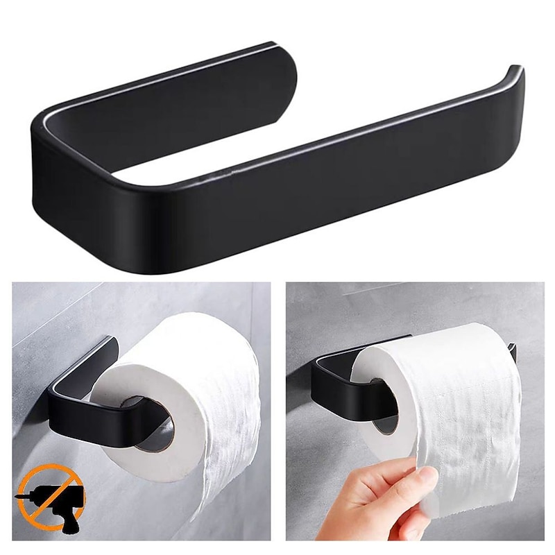 Acrylic Toilet Paper Holder Self Adhesive Tissue Rack Wall Mounted Bathroom Kitchen Roll Hook Modern Black Hanger