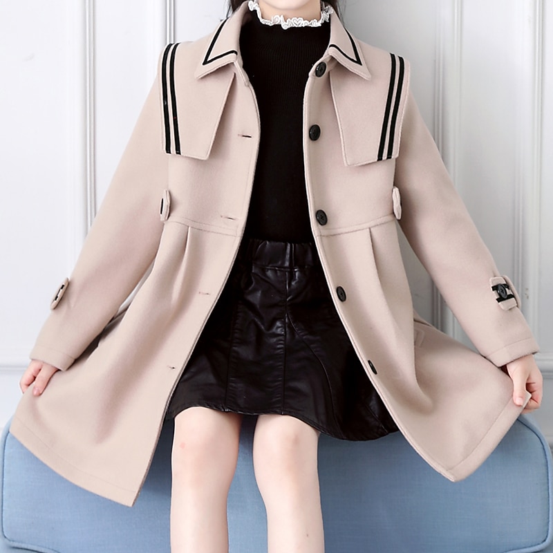 Girls' 3D Plain Trench Coat Long Sleeve Spring Fall Cute Sport Kids 4-13 Years School Daily Regular Fit4