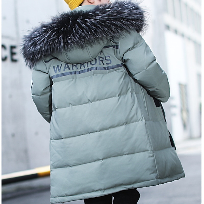 Kids Boys Down Long Sleeve Green Black Red Letter Fall Winter Active Street 3-13 Years2