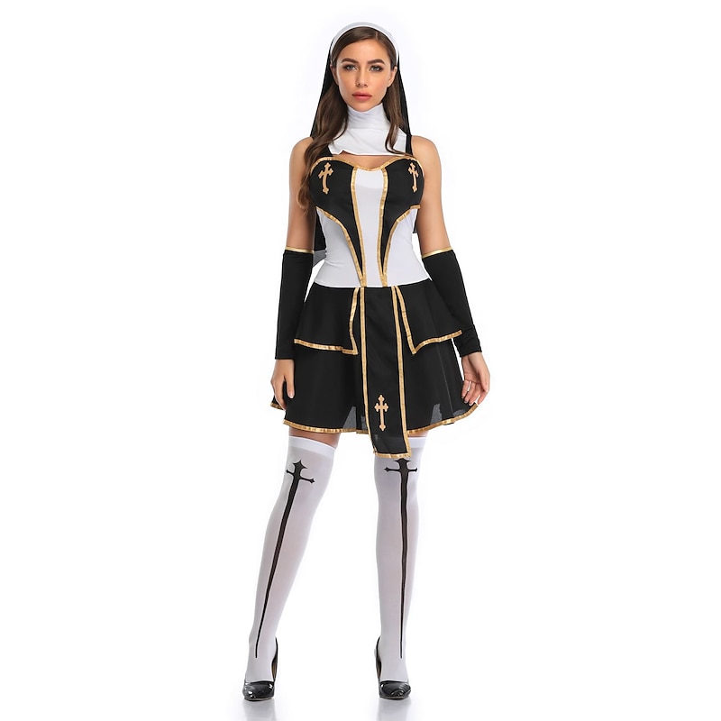 Couples Priest Nun Cosplay Costume Outfits Couples' Costumes Adults' Unisex Cosplay Costume Party Carnival Masquerade Easy Halloween Costumes2