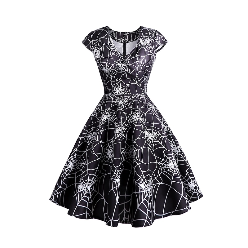 1950s Cocktail Dress Vintage Dress Knee Length Flapper Dress Dress Party Costume Normal T-shirt Sleeve A-Line V Neck Fancy Dress Women's Masquerade Party Halloween Bachelorette Party Adults Dress2