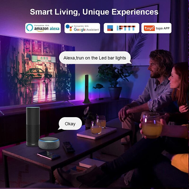 RGB LED Smart Light Bar WiFi Bluetooth Desktop Background Atmosphere Light Music Sync TV Wall Computer Game Bedroom Night Light Shustar4