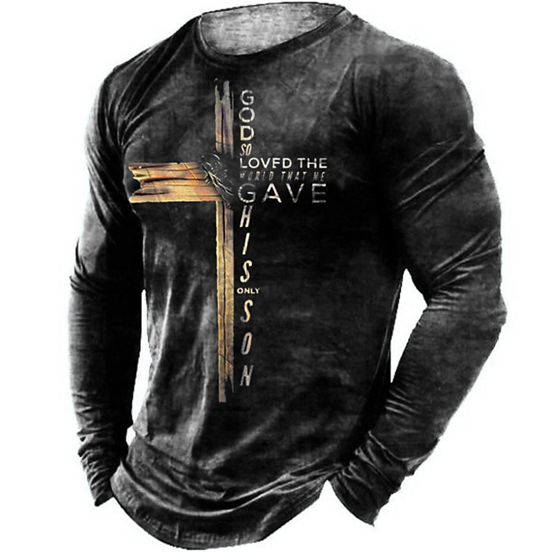 Men's Templar Cross Graphic Prints Cross T Shirt Graphic Tee Distressed T Shirt Long Sleeve T shirt 3D Print Crew Neck Shirt Vintage Designer Lightweight Outdoor Daily Holiday Black Red Brown Spring2