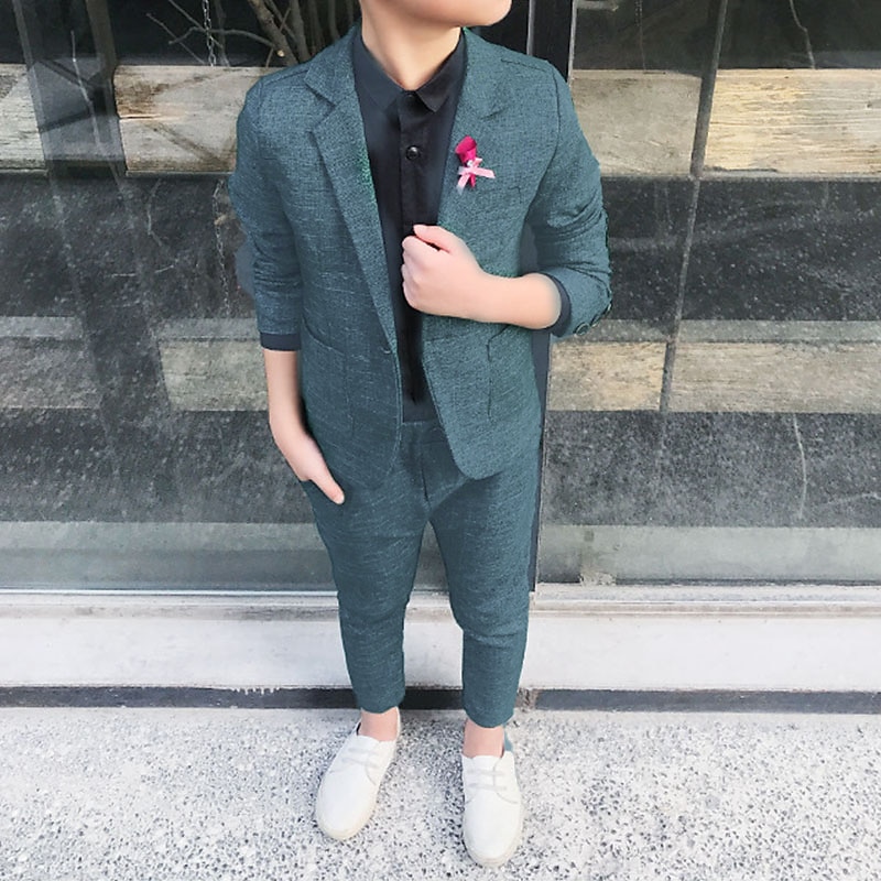 2 Pieces Ring Bearer Suit Boys Kids Suit Formal Suit Suit & Blazer Clothing Set School Formal Outdoor Fashion Cool Gentle Solid Color Wine Dusty Blue Green Cotton2
