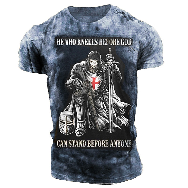 Men's Templar Cross Gothic Horror Soldier T Shirt Graphic Tee Slogan T Shirts Distressed T Shirt Short Sleeve T shirt 3D Print Crew Neck Shirt Vintage Fashion Designer Outdoor Casual Daily Red Blue2