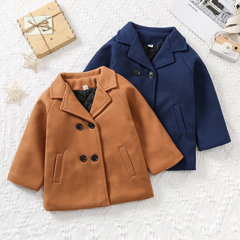 Boys' 3D Plain Woolen Coat Long Sleeve Fall Winter Active Basic Kids 2-6 Years Daily Regular Fit