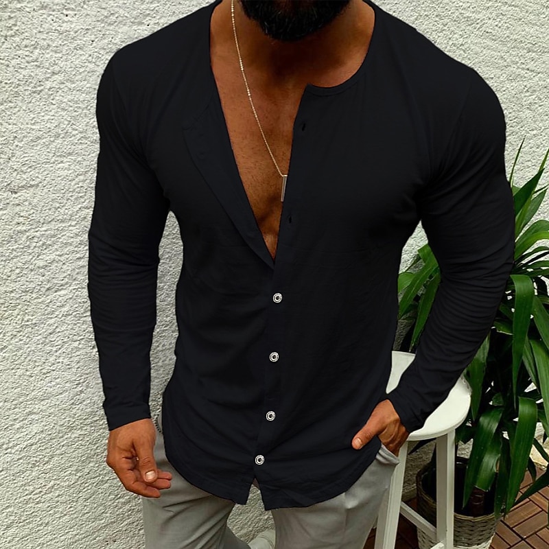 Men's Shirt T shirt Tee Long Sleeve Shirt Button Down Collar Casual Long Sleeve Button-Down Clothing Apparel Fashion Lightweight Muscle Big and Tall4