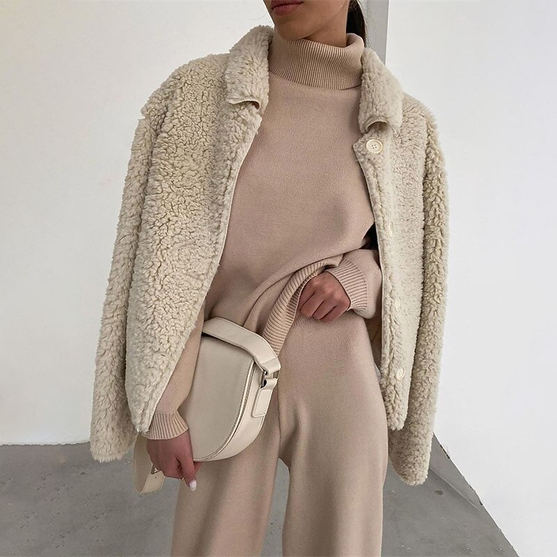 Women's Loungewear Sweatsuit Sets 2 Pieces Pure Color Fashion Casual Comfort Home Going out Airport Knit High Neck Long Sleeve Pullover Pant Fall Winter Home Outfits4