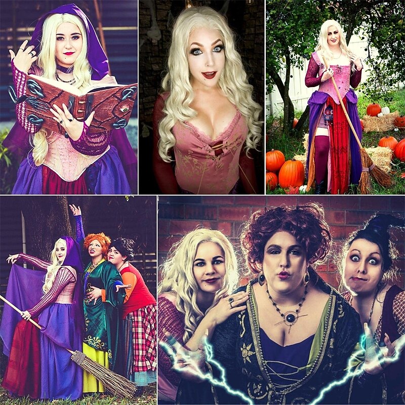 Sarah Sanderson Wig Hocus Pocus 2  Long Blonde Wigs for Women Middle Part Wavy  Witch  Wig Accessory for Party Daily Halloween Wigs2