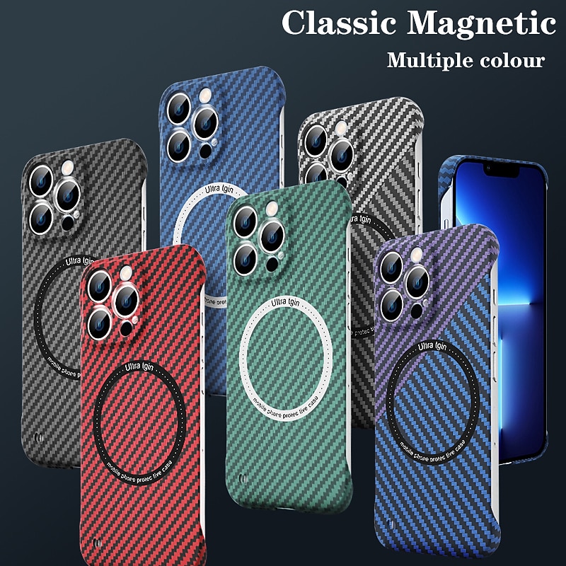 Phone Case For iPhone 17 Pro Max 17 Air 15 14 Pro Max Plus 13 12 11 Pro Max Slim Case With Magsafe Ultra Thin Shockproof Carbon Fiber PC