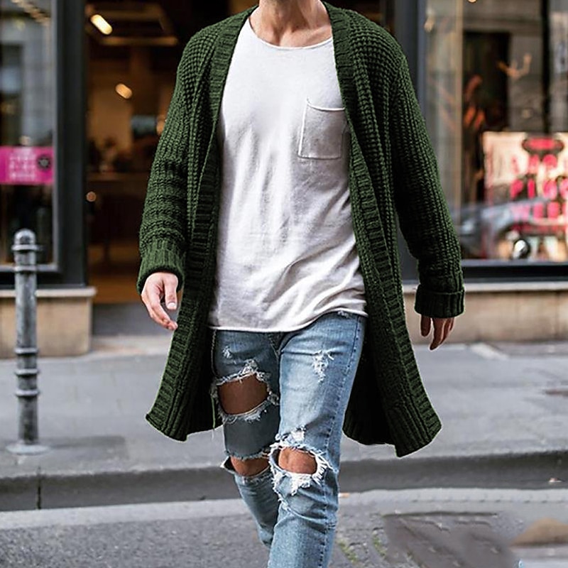 Men's Sweater Cardigan Sweater Sweater Jacket Fall Sweater Ribbed Knit Tunic Knitted Plain Hooded Fashion Warm Ups Casual Daily Wear Clothing Apparel Fall & Winter Black Blue S M L2