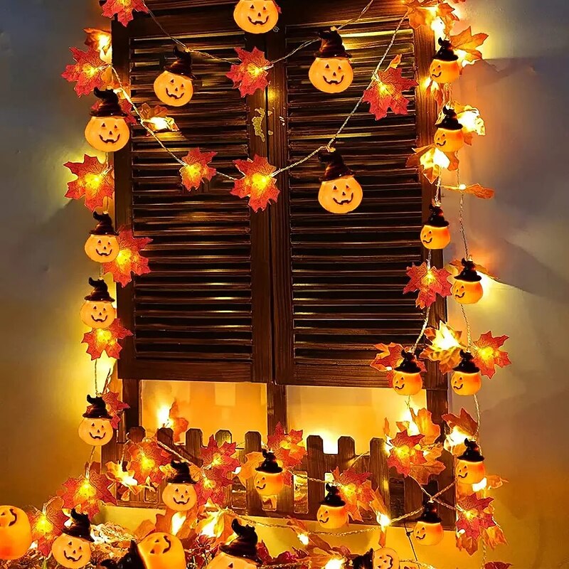 Halloween Fall Pumpkin String Lights Hat Pumpkin Maple Leaf String Lights 3M-20LEDs 1.5M-10LEDs Battery Powered Home Party Holiday Halloween Decoration Lights2