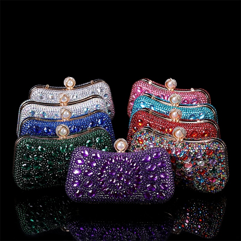 Women's Girls' Clutch Evening Bag Clutch Bags Alloy 2 Pieces Purse Set Party / Evening Bridal Shower Wedding Party Glitter Crystals Solid Color Geometric Rhinestone Rainbow2