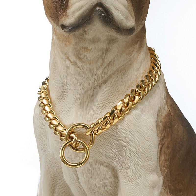 10mm Small and Medium Pet Dog Chain Stainless Steel Titanium Steel Gold Cuban Chain Dog Collar Necklace Cat Chain