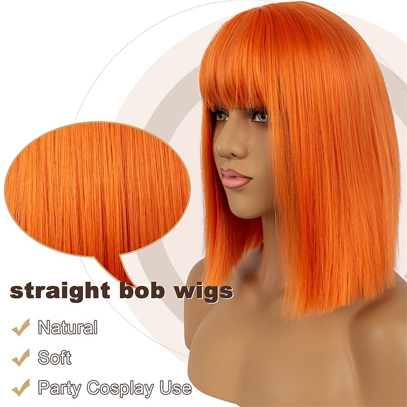 Short Bob Wigs with Bangs for Women Synthetic Straight Hair Bob Cut Wig Shoulder Length Fashion Bob Cosplay Wig for Girl Colorful Costume Wigs Halloween Wigs2