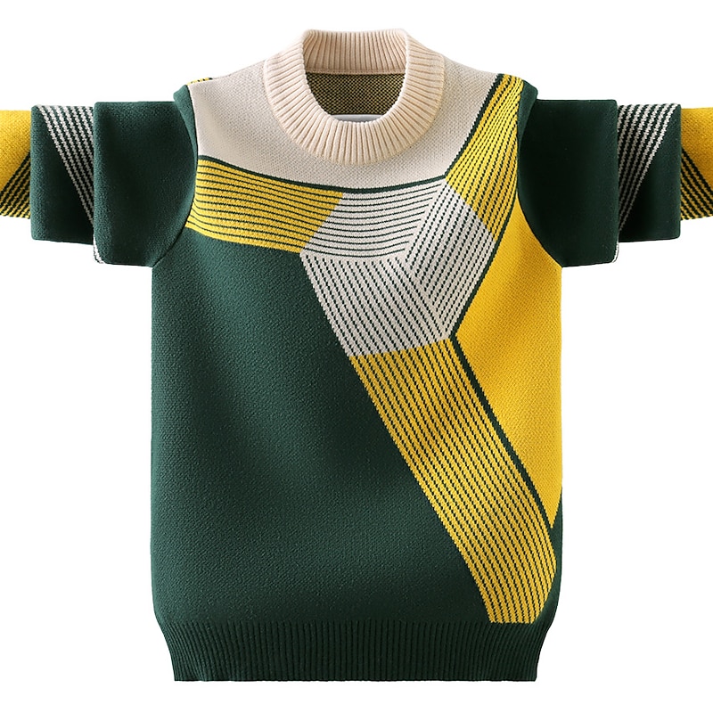 Boys 3D Color Block Sweater Long Sleeve Fall Winter Active Adorable Kids 4-12 Years School Daily2