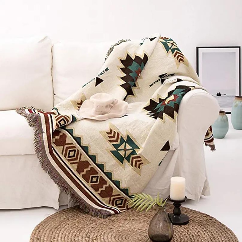 Aztec Throw Blanket American Blanket Boho Decor Reversible Woven Tassels Mexican Blankets and Throws for Couch Bed Chair Wall Livingroom Outdoor Travel