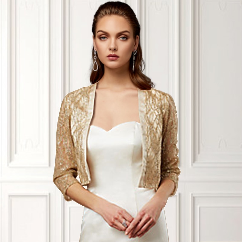 Women's Wrap Sparkle Bolero Elegant & Luxurious Shine 3/4 Length Sleeve Sequined Wedding Guest Wraps With Paillette For Wedding Spring &  Fall dress to impress4