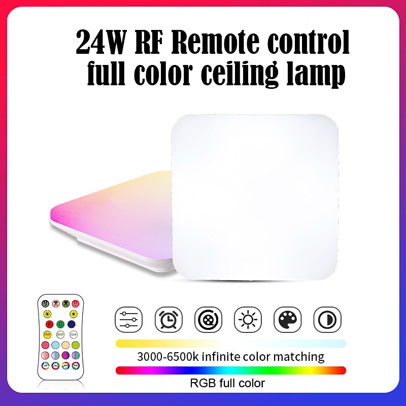 Wireless Remote Control RGBCW Full Color Temperature LED Ceiling Lamp 11 inch 24W Square Dimming and Color Matching Regular Home Lighting Holiday Decoration Atmosphere Ceiling Lamp AC110V / AC220V2