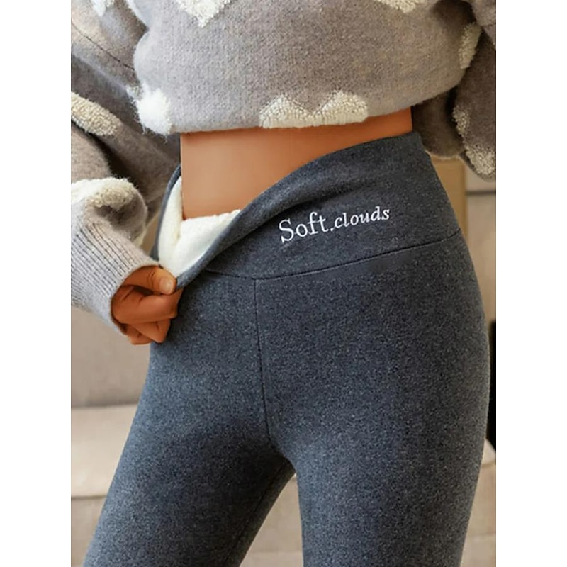 Women's Normal Fleece Pants Tights Leggings Casual Lounge Ankle-Length High Waist Solid Color Butt Lift Comfort Tummy Control Stretchy Daily Weekend light gray (sheep velvet version) dark grey (sheep2