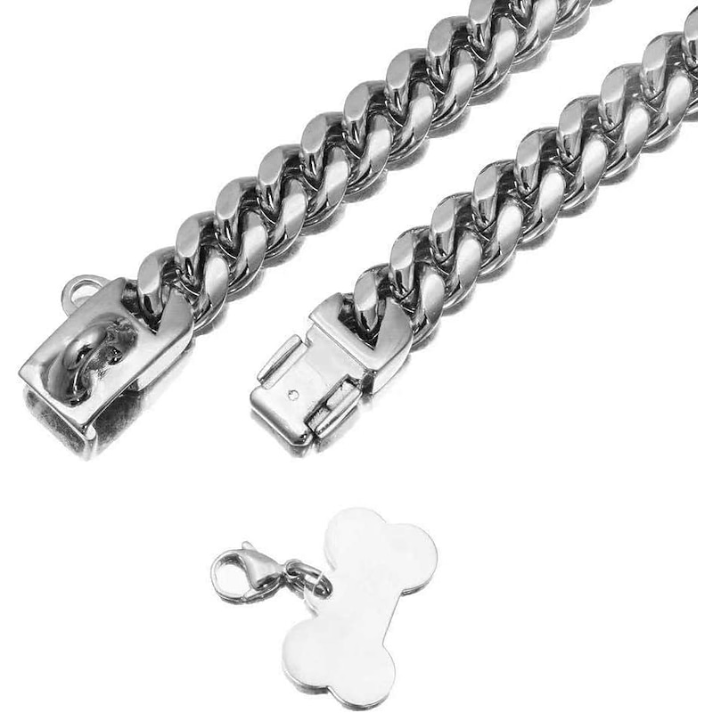 14mm New Pet Dog Collar Stainless Steel Cuban Chain Dog Chain Dog Collar Lock Gold Silver Dog Chain3