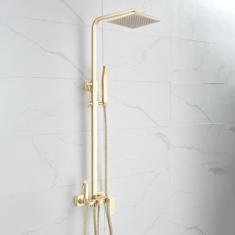 Shower Faucet,Shower System Rainfall Shower Head System Body Jet Massage Set - Handshower Included pullout Rainfall Shower Contemporary Vintage Style Nickel Brushed Mount Inside Ceramic Valve4