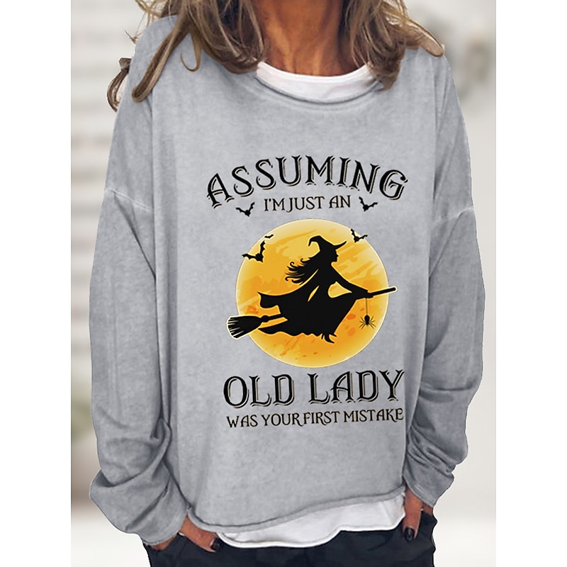 Halloween Women's Pullover Cotton Blend Letter Casual Print Basic Casual Loose Fit Crew Neck Long Sleeve Micro-elastic Spring Fall Fall & Winter2