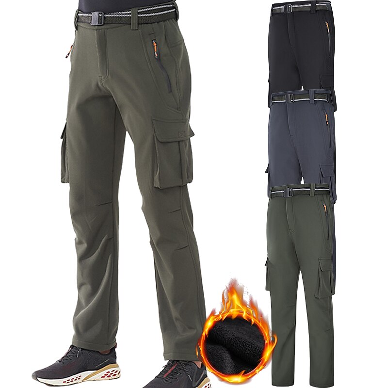 Men's Hiking Pants Trousers Fleece Lined Pants Softshell Pants Winter Outdoor Thermal Warm Ripstop Windproof Multi Pockets Bottoms Black Army Green Spandex Camping / Hiking Fishing Climbing S M L XL