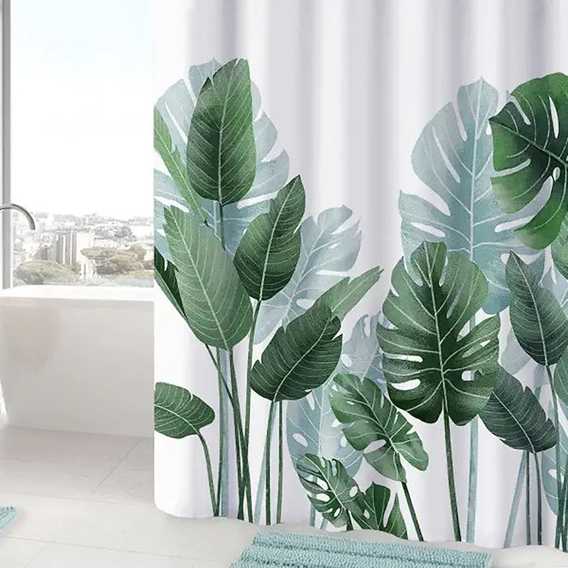 Shower Curtain with Hooks 180cm*180cm(70"*70")Suitable for Separate Wet and Dry Zone Divide Bathroom Waterproof Oil-proof Floral Botanical Landscape2