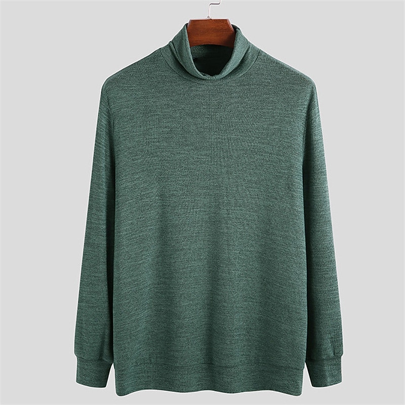 Men's T Shirt Turtleneck shirt Long Sleeve Shirt Long Sleeve Rolled collar Spring Fall Plain Fashion Casual Chunky Vacation Casual Weekend Black Green Gray Top Tee for Men3