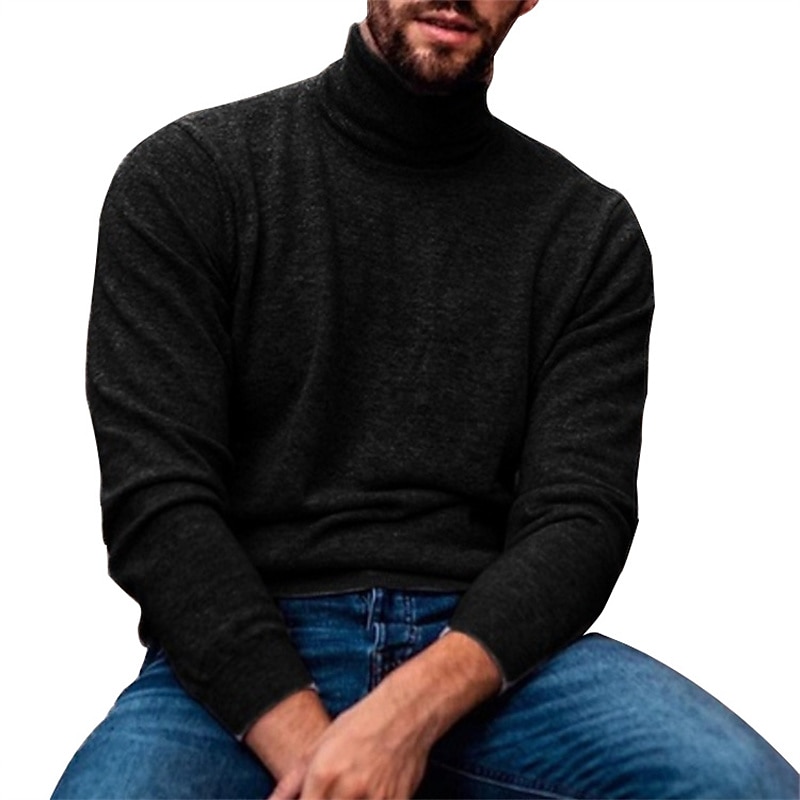 Men's T Shirt Turtleneck shirt Long Sleeve Shirt Long Sleeve Rolled collar Spring Fall Plain Fashion Casual Chunky Vacation Casual Weekend Black Green Gray Top Tee for Men2