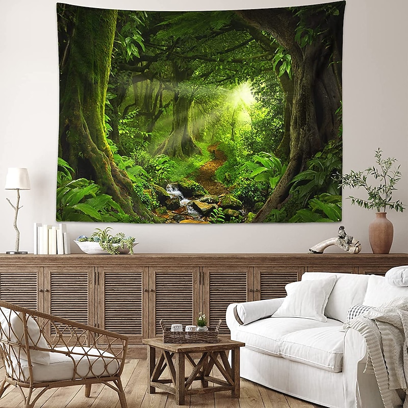 Landscape Large Tapestry Tree Cave Nature Tapestry Wall Hanging Misty Tree Tapestry Jungle Creek Tapestry Sunshine Through Tree for Bedroom Living Room 5