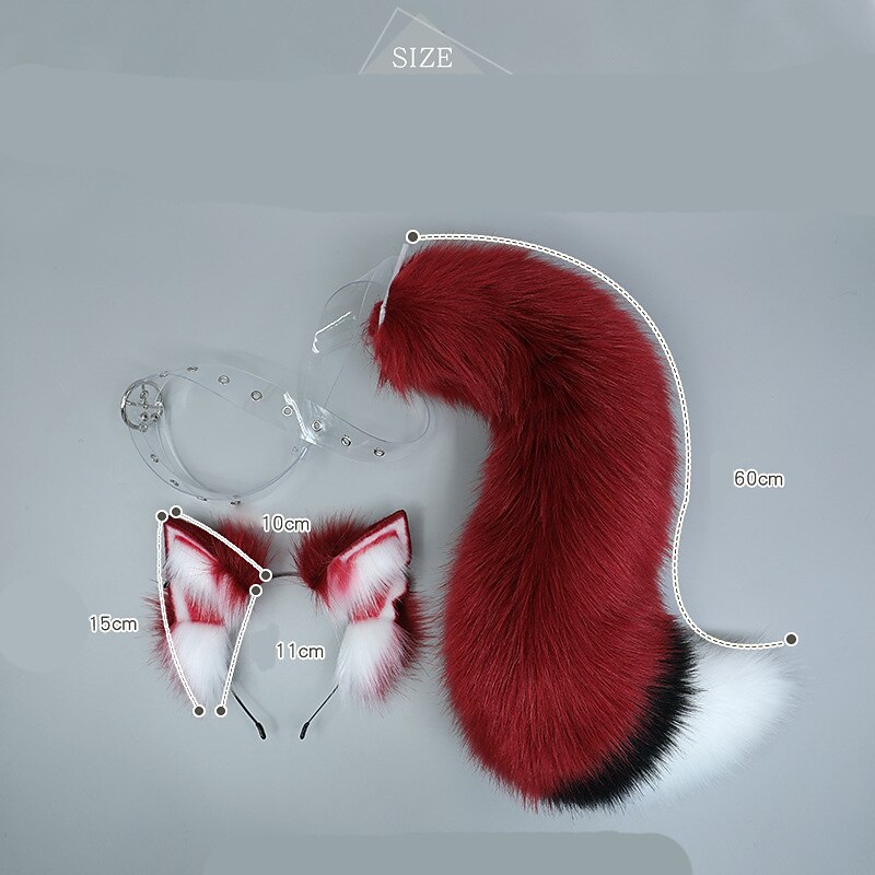 Furry Fox Wolf Headband Tail Flexible Faux Fur Ears Carnival Party Cosplay Costumes Fursuit Accessory Set4