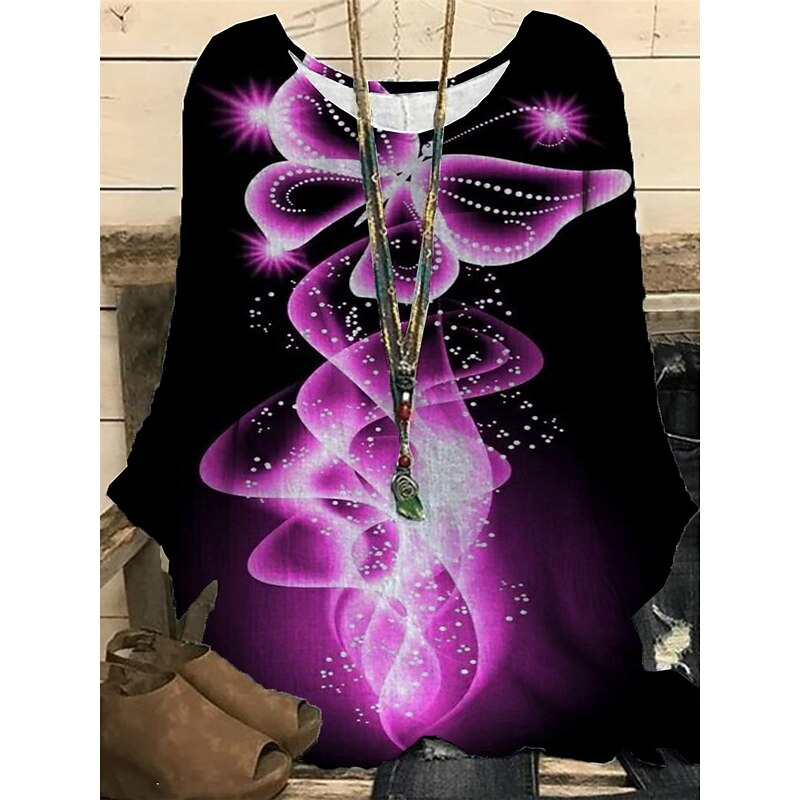 Women's Plus Size Blouse Casual Butterfly Print Regular Tops Vacation Daily Going out Pink Lavender Purple Dark Purple Spring Fall Winter