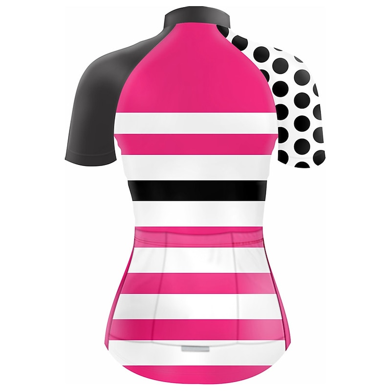Women's Cycling Jersey Polka Dot Stripes Short Sleeve Bike Top with 3 Rear Pockets Mountain Bike MTB Road Bike Cycling Quick Dry Reflective Strips Back Pocket Moisture Wicking Sports Black Pink Red3