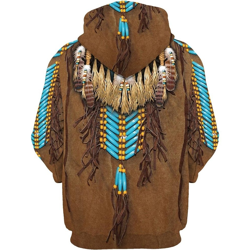 Men's Tribal Graphic Prints Hoodie Hoodies Sweatshirt Streetwear Basic Long Sleeve Hooded Sports & Outdoor Daily Sports White Brown Print Spring &  Fall Designer4