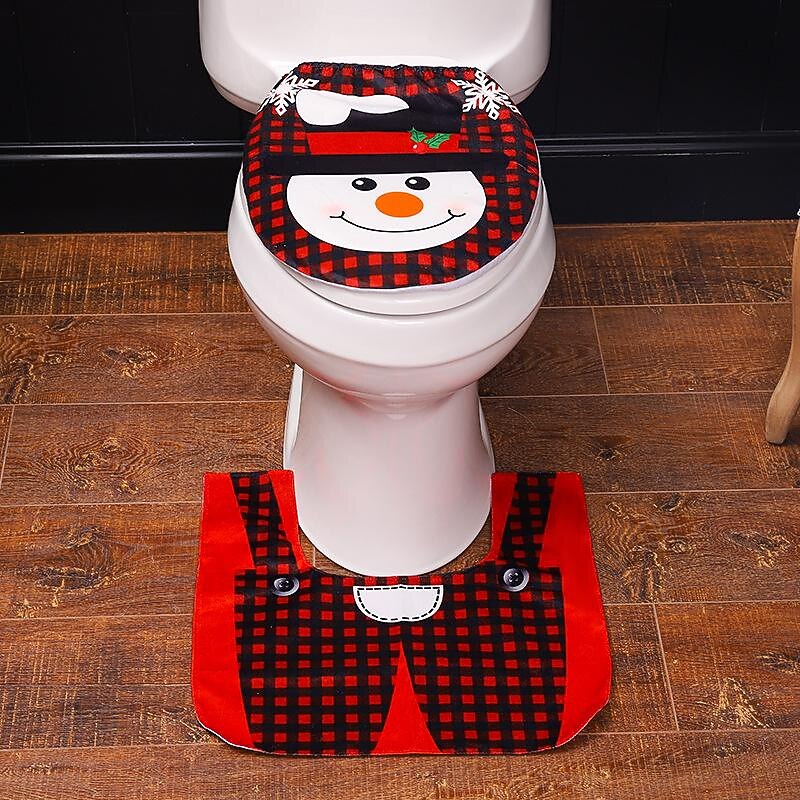 Christmas Toilet Cover Set Bathroom Decoration Creative Cartoon Old Man Snowman Toilet Cover Decoration Two-Piece Hotel Home Decoration4