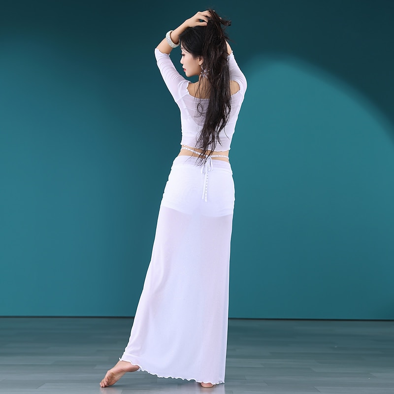 Belly Dance Skirts Sash / Ribbon Beading Women's Performance Training 3/4 Length Sleeve High Tulle4